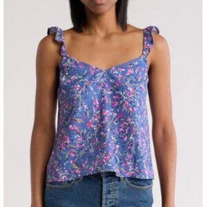 French Connection Women's Size Small‎ Tank Blue Ruffle Floral Delicate Feminine
